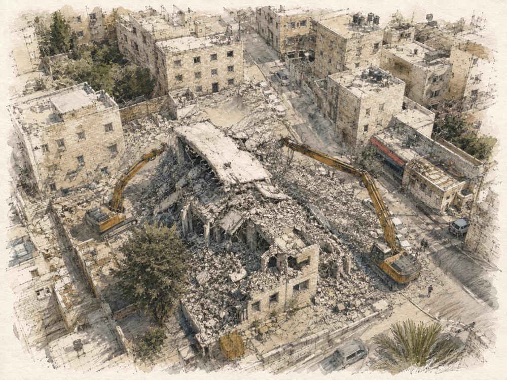 איור: הריסת מבנה שנבנה ללא היתר בשכונה במזרח ירושלים